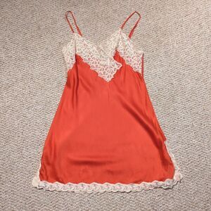 Vintage Victoria’s Secret Silk Chemise Small Red Lace Trim Cami Y2K Babydoll